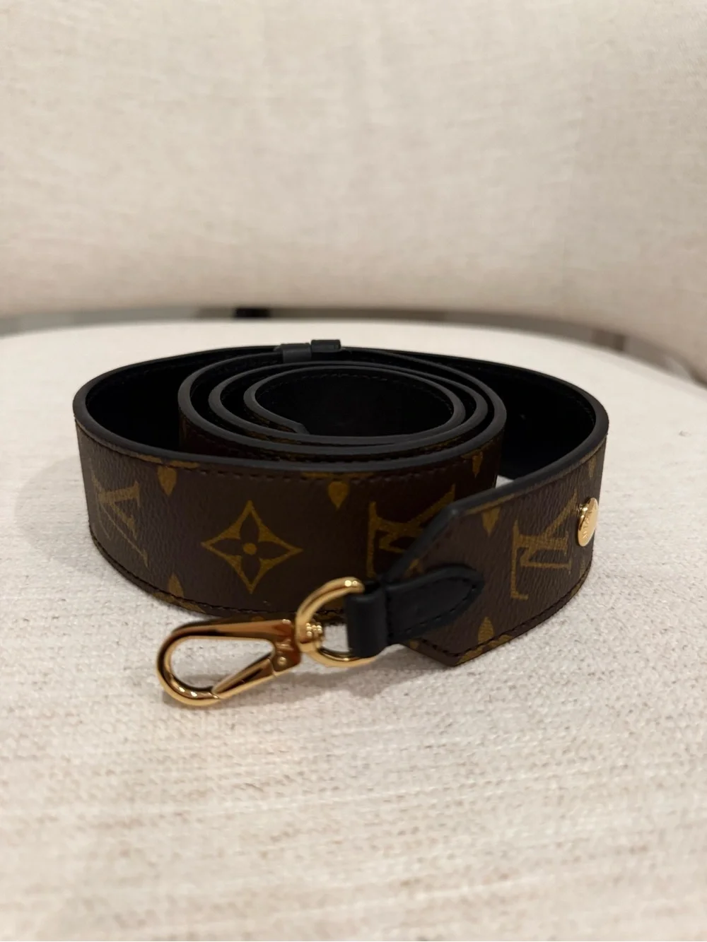 Louis Vuitton Brown Monogram and Black Leather Shoulder Strap